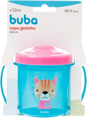 BUBA COPO DE TREINAMENTO GATINHO ROSA COM AZUL +6M 180Ml