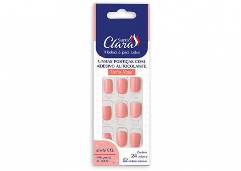 Unha Postica com adesivo autocolante Linha Nude - cor Rose com 24 peças - Santa Clara