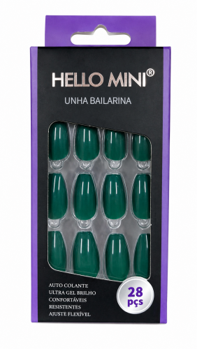 Unhas Postica autocolante bailarina - cor verde - 28 peças Hello Mini ref Oy648-6