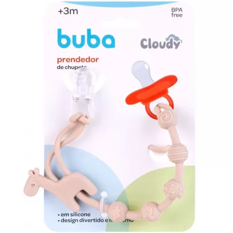 Prendedor De Chupeta Buba Em Silicone Cloudy Girafa