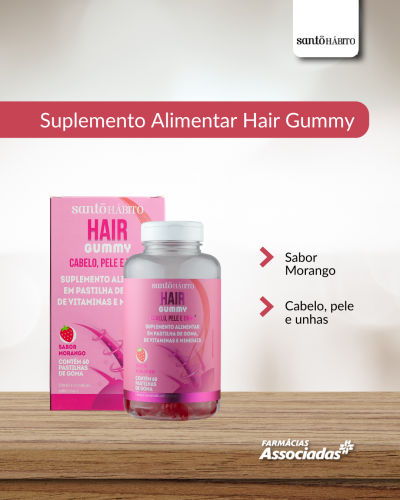 Suplemento alimentar Hair Gummy C60 Gomas Santo Habito