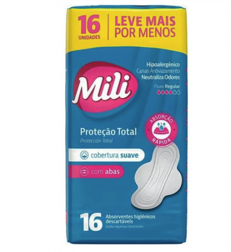 Absorvente Mili Conforto Total suave,  com abas 16 unidades