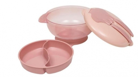 Kit Refeicao Com Compartimento E Talheres Rosa buba baby