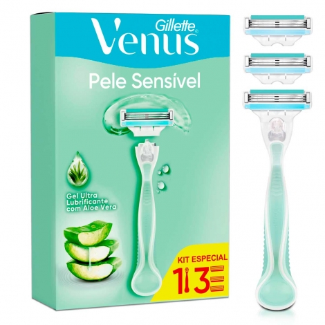 Kit Aparelho Depilação / Barbear Venus Gillette Pele Sensivel + 3 Cargas