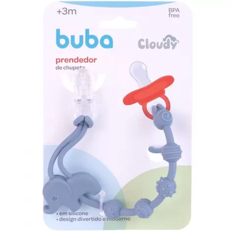 Prendedor De Chupeta Buba Em Silicone Cloudy Elefante azul