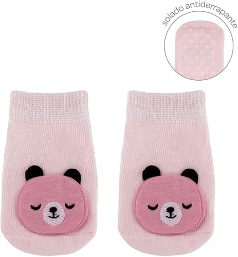 Buba Meia Antiderrapante Com Aplique Urso Rosa