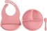 Buba Kit Refeicao Em Silicone Rosa com prato com ventosas, colher e babador
