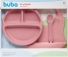 Buba Kit Refeicao Em Silicone Rosa com prato com ventosas, colher e babador